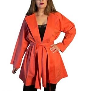 Natori NWT Cotton Twill Wrap Open Coatigan in Chili Orange Women's Size S